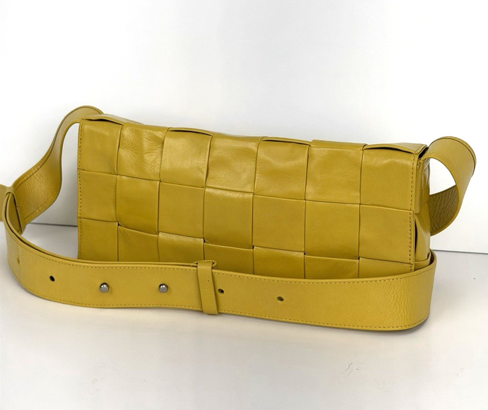 Bottega Veneta Cassette Crossbody Bag in Yellow Intrecciato Leather F-3